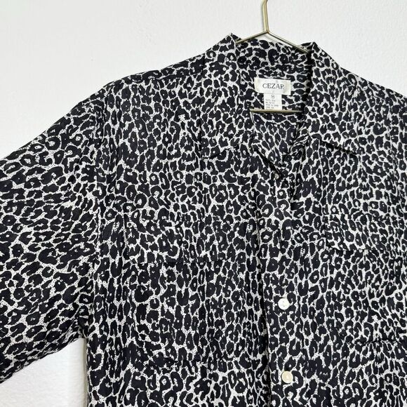 Vintage Retro Silk Top Medium 90s Black Leopard Shirt Luxury Statement Timeless - Picture 1 of 8